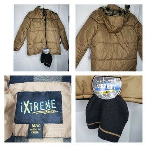 iXtreme Boys Brown Plaid Interior Full Zip Jacket With Skully Hat Included